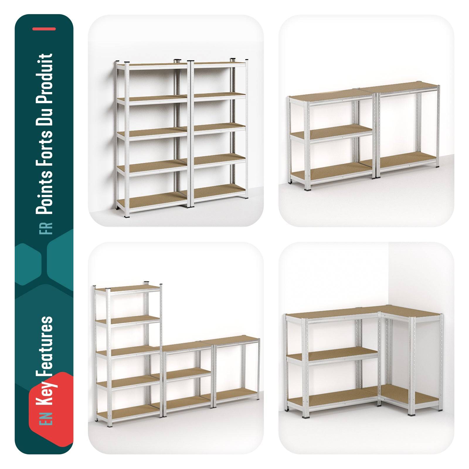 Vounot - Etagères métalliques charge lourde 875kg - 70x30x150cm - 5 tablettes réglables - rayonnage robuste VOUNOT® - Image 6