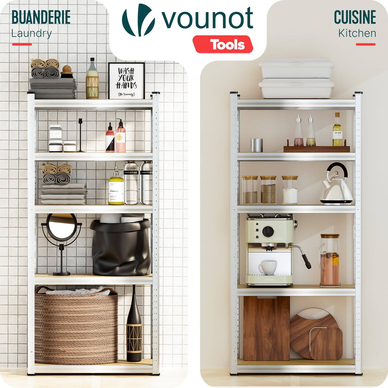 Vounot - Etagères métalliques charge lourde 875kg - 70x30x150cm - 5 tablettes réglables - rayonnage robuste VOUNOT® - Image 7