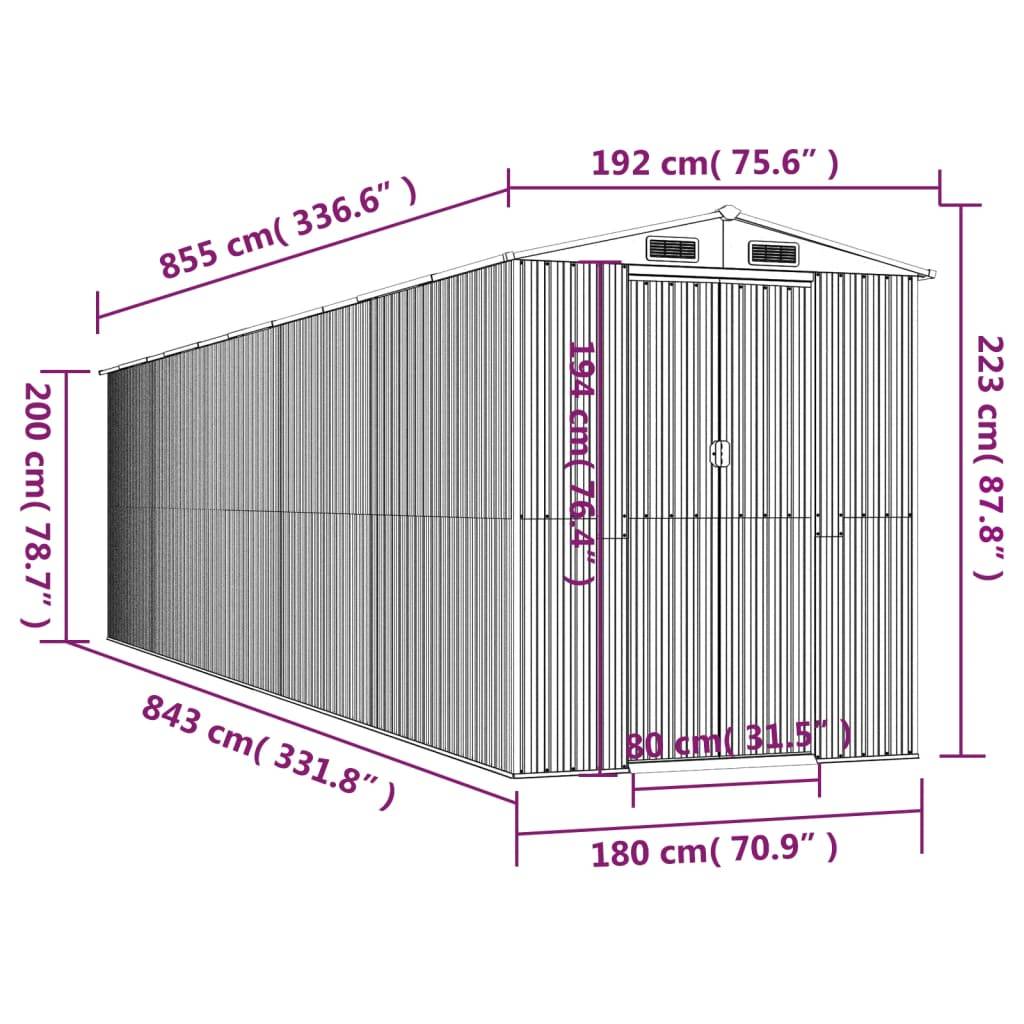 Helloshop26 - Abri de jardin cabane cabanon maison de stockage remise extérieur hangar outils robuste clair 192 x 855 x 223 cm acier galvanisé gris - Imagen 6