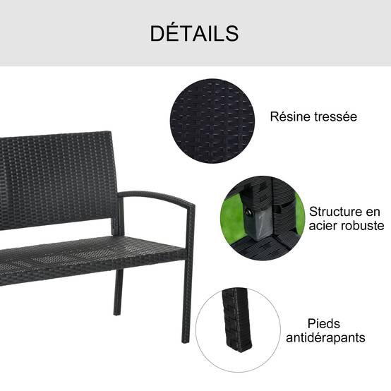 Banc de jardin 2 places Résine Terrasse Balcon Dossier incliné 122cm Noir - ComfortXL Outdoor Living - Image 7