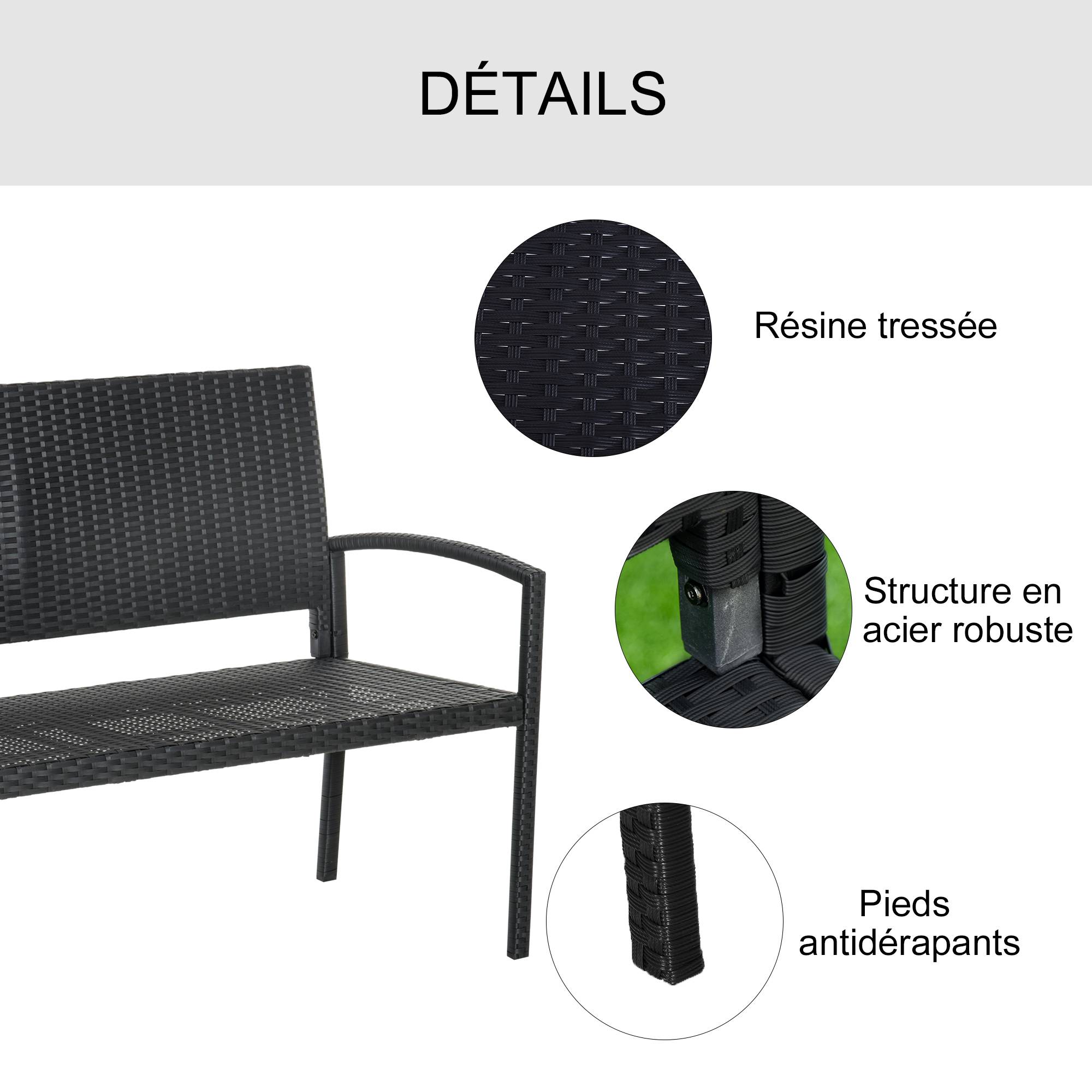 Banc de jardin 2 places Résine Terrasse Balcon Dossier incliné 122cm Noir - ComfortXL Outdoor Living - Image 7
