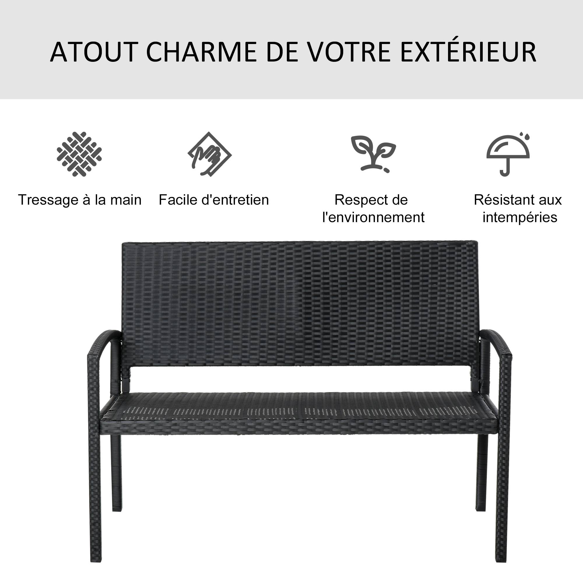 Banc de jardin 2 places Résine Terrasse Balcon Dossier incliné 122cm Noir - ComfortXL Outdoor Living - Image 8