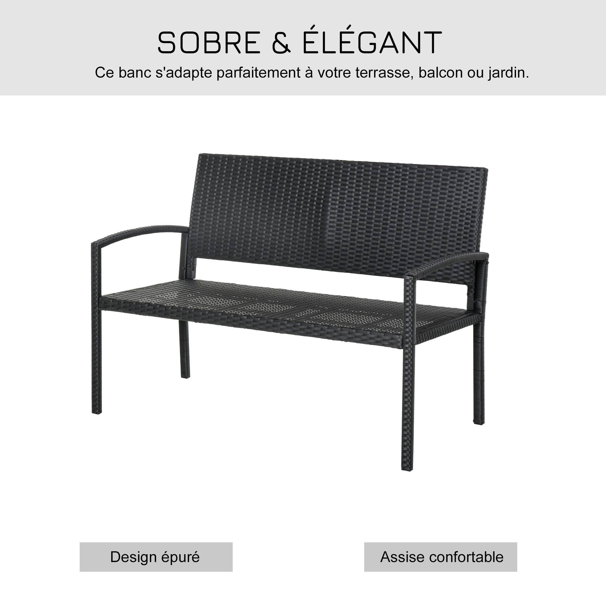 Banc de jardin 2 places Résine Terrasse Balcon Dossier incliné 122cm Noir - ComfortXL Outdoor Living - Image 9