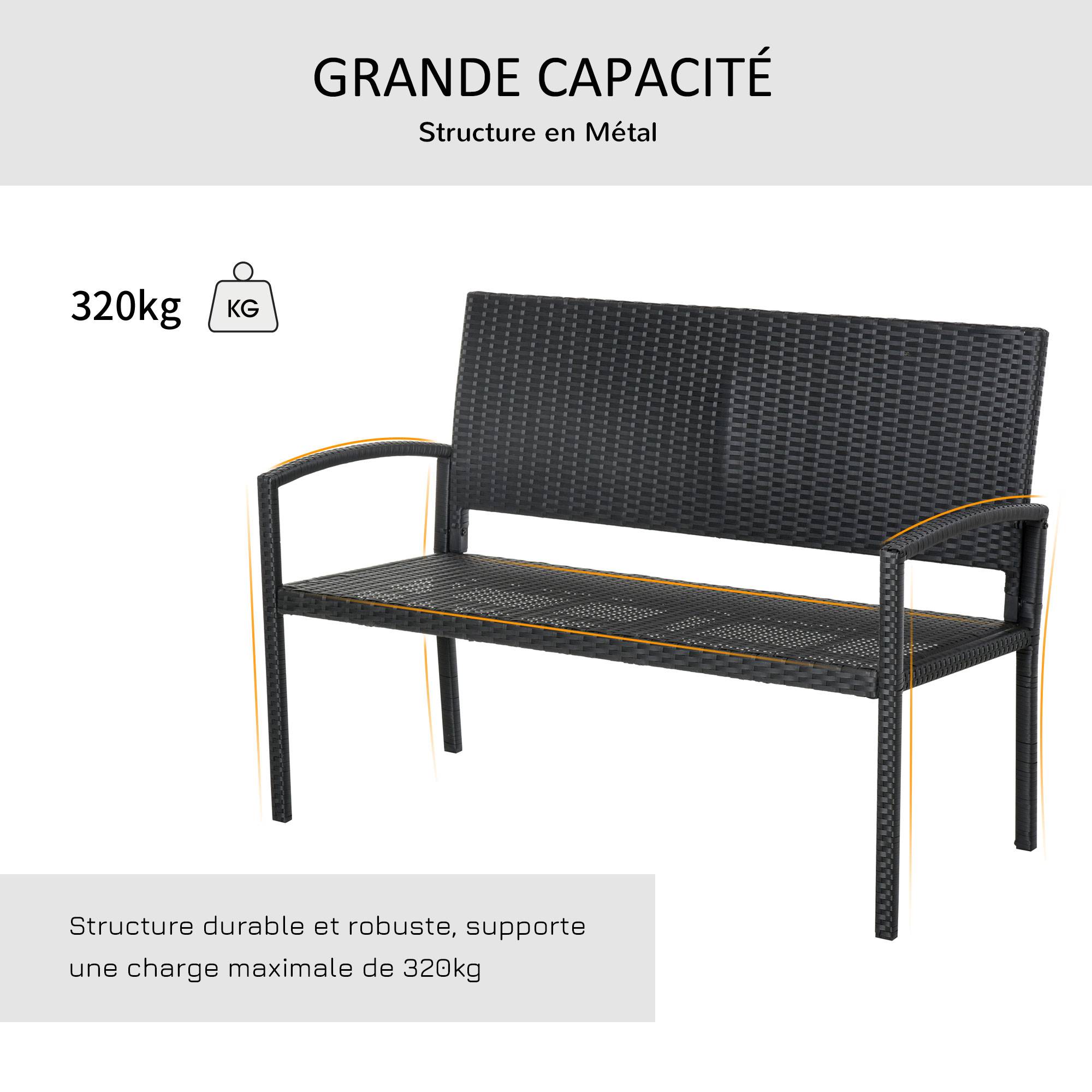 Banc de jardin 2 places Résine Terrasse Balcon Dossier incliné 122cm Noir - ComfortXL Outdoor Living - Image 6