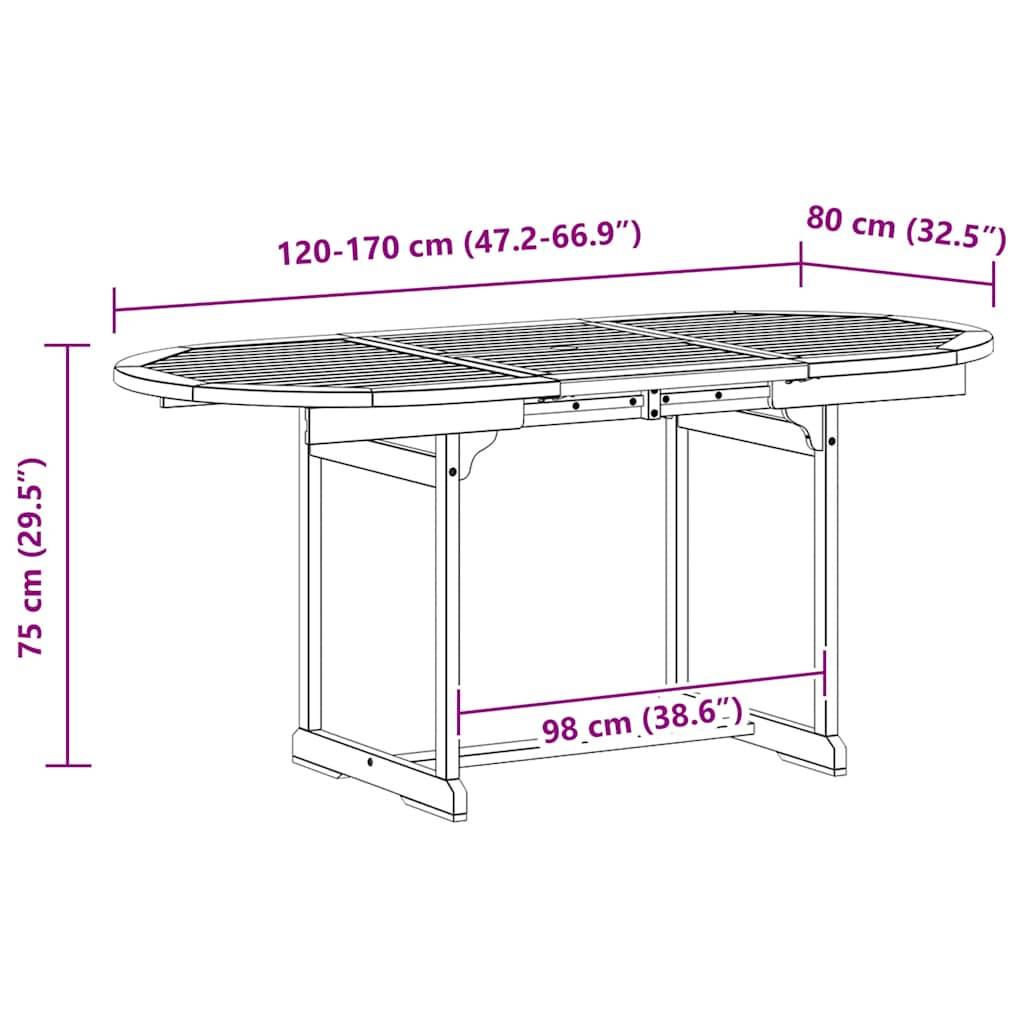 Table à dîner de jardin bois d'acacia massif gris 120-170 x 80 x 75 cm, Poids :21kg - PANGIVO - Image 9