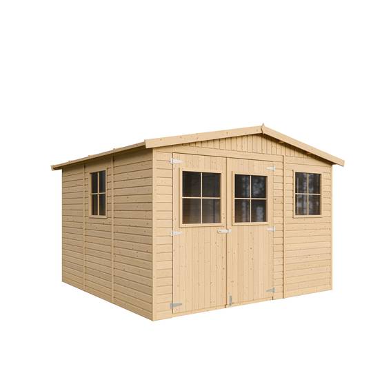 Timbela - Abri de Jardin en Bois Naturel H226x316x324 cm/9 m² avec fenêtres - Atelier rangement outils et vélos - 17 mm d’épaisseur - Timbela M335 - Image 2
