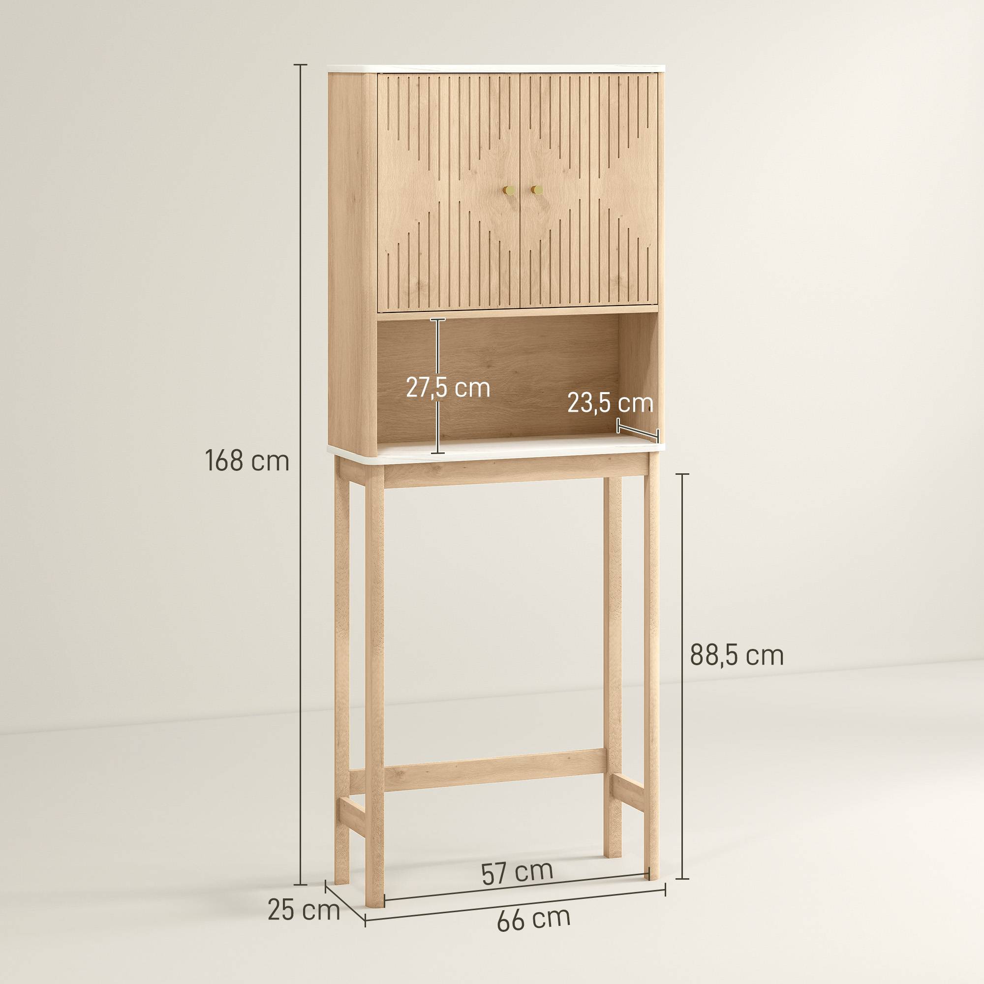 Sans Marque - Meuble WC dessus toilette meuble toilettes WC rangement placard double porte étagères 66x25x168 cm chêne - Image 5