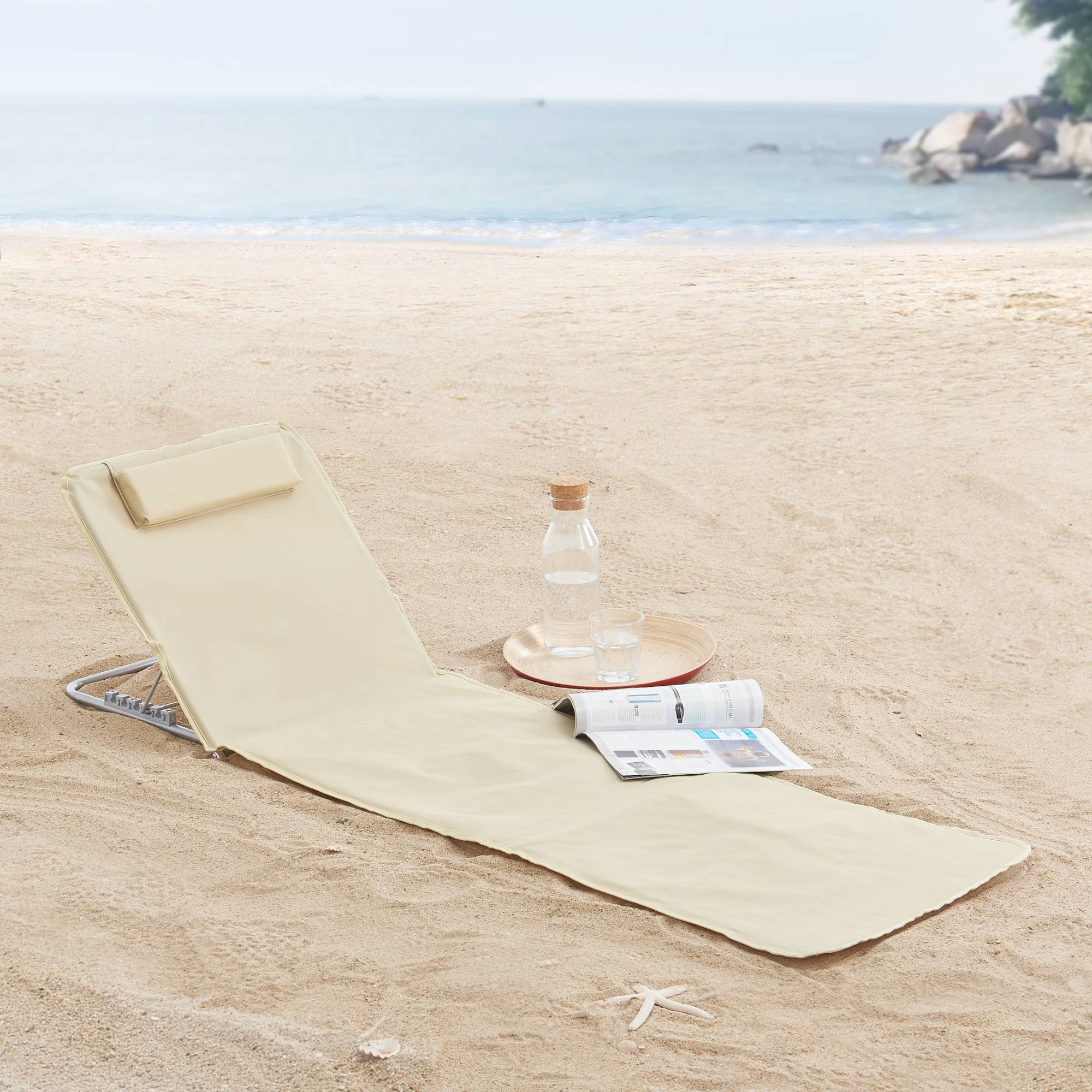 Conjunto de 2 colchonetas de playa Cellorigo con respaldo inclinable 160 x 49 cm beige [en.casa] - Imagen 2