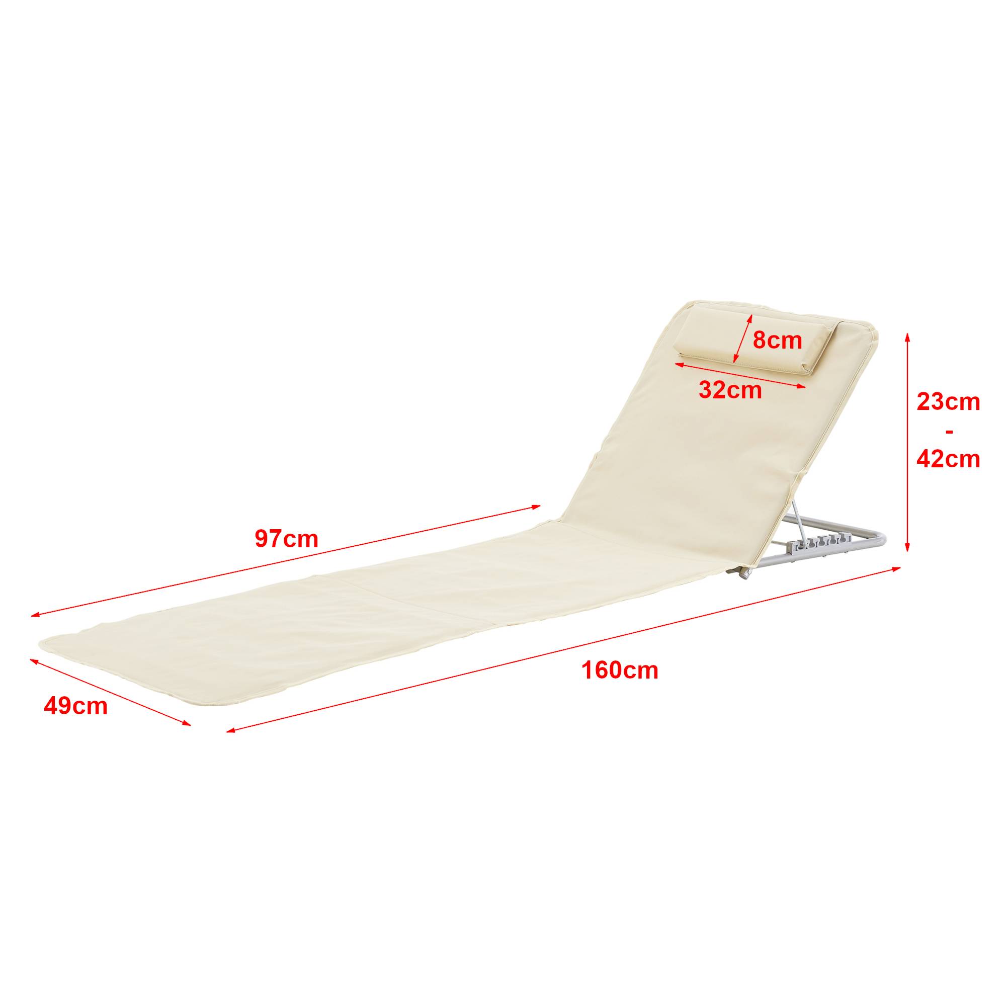 Conjunto de 2 colchonetas de playa Cellorigo con respaldo inclinable 160 x 49 cm beige [en.casa] - Imagen 3