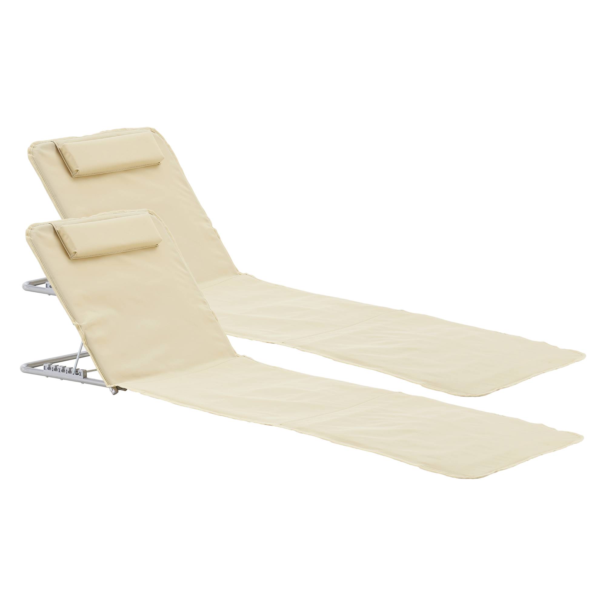Conjunto de 2 colchonetas de playa Cellorigo con respaldo inclinable 160 x 49 cm beige [en.casa] - Imagen 1