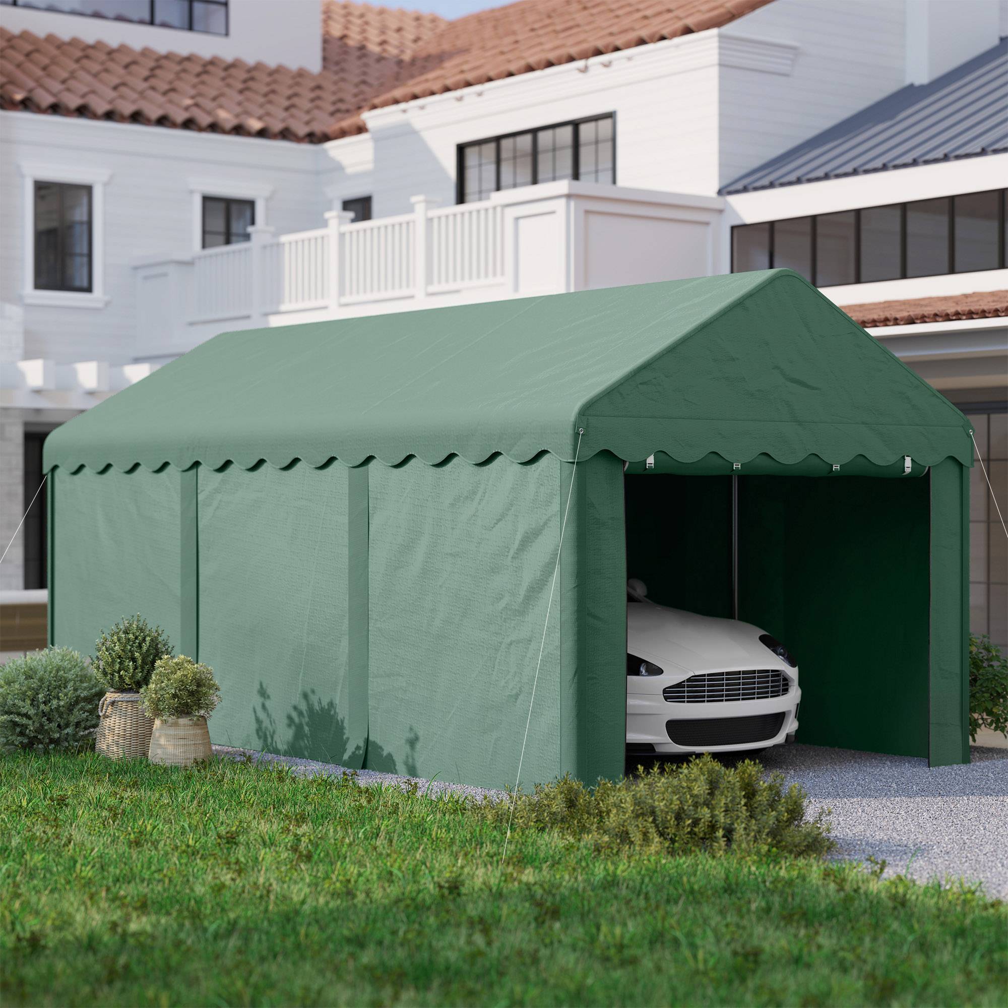 Tonnelle acier et polyester vert foncé 594 x 300 x 280 cm - PANGIVO - Image 10