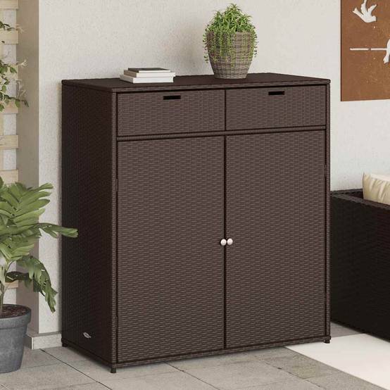 Buffet Haut de Jardin Polyrotin Grand Rangement pour Terrasse Balcon Marron 105x55x113 cm – ComfortXL Outdoor Living - Image 1