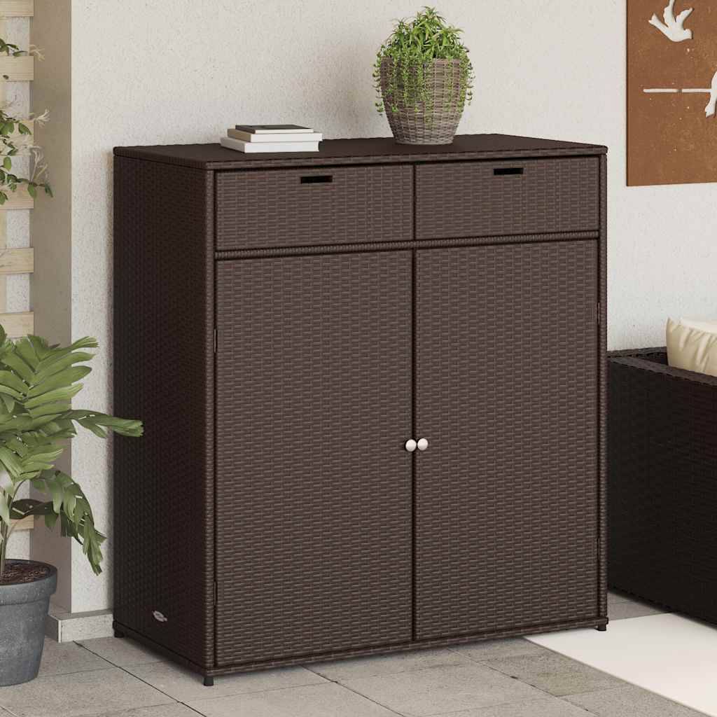 Buffet Haut de Jardin Polyrotin Grand Rangement pour Terrasse Balcon Marron 105x55x113 cm – ComfortXL Outdoor Living - Image 1