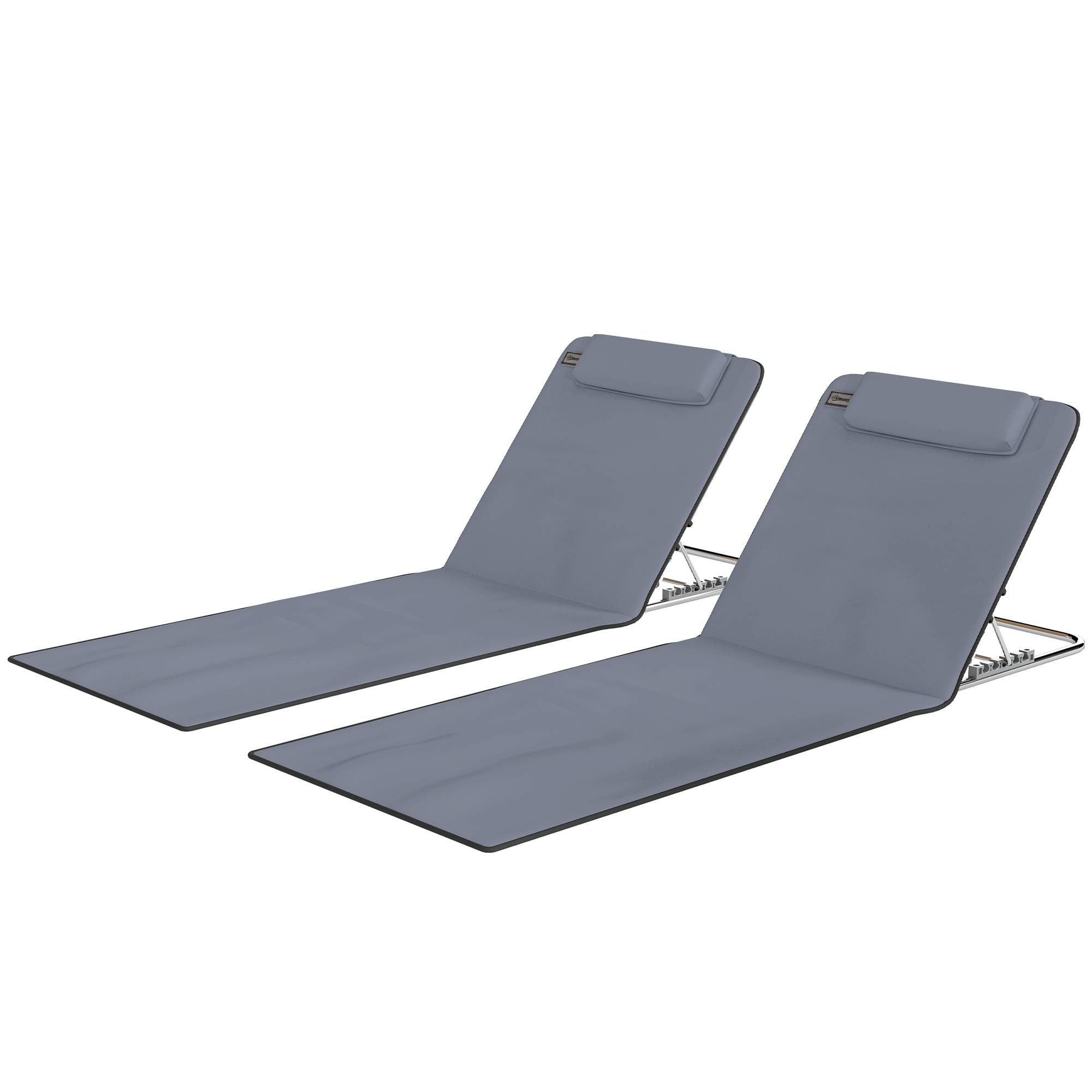 Ensemble de 2 matelas de couchage avec dossier inclinable, appui-tête et sac de transport 134 x 48 x 33-43 cm Gris - Image 2