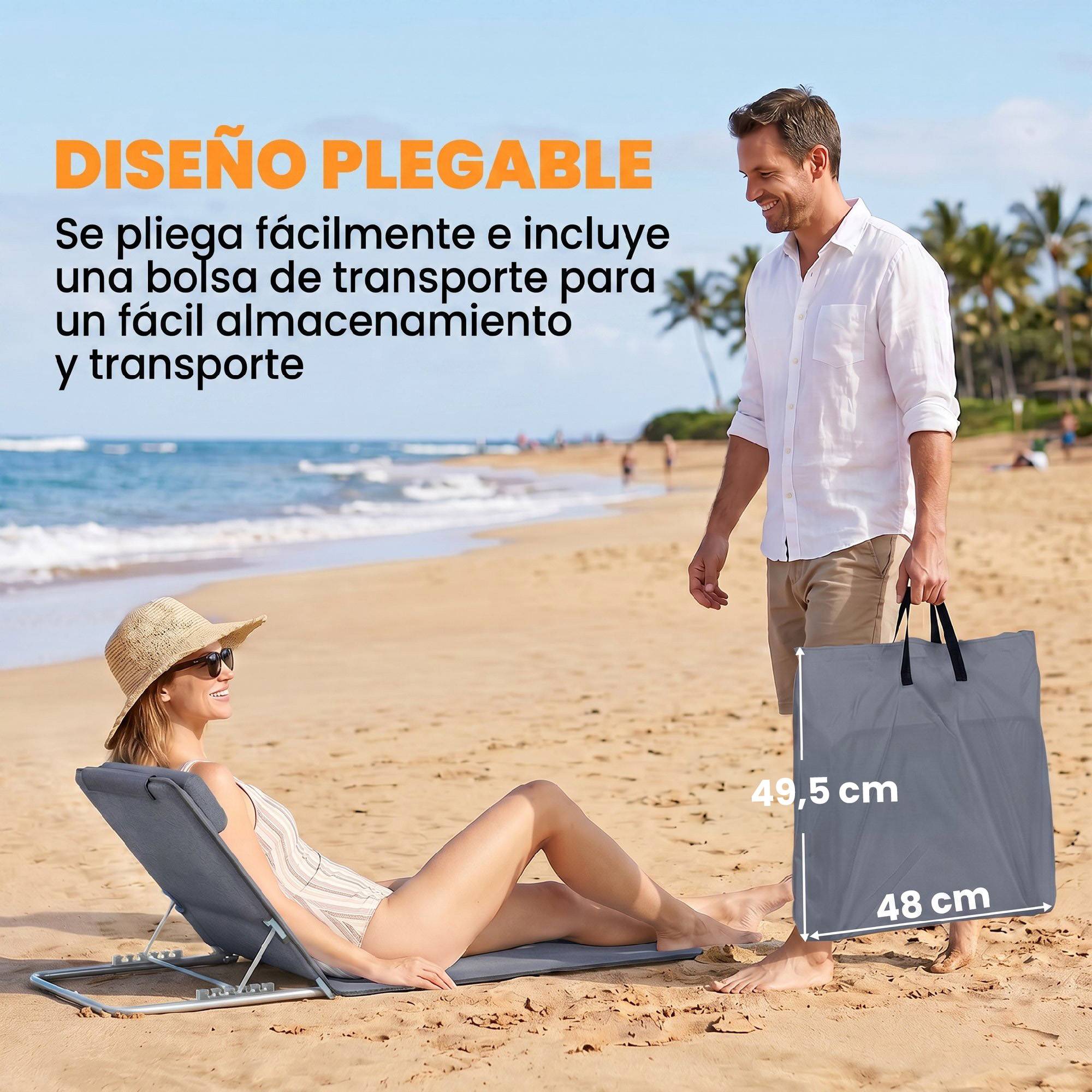 Ensemble de 2 matelas de couchage avec dossier inclinable, appui-tête et sac de transport 134 x 48 x 33-43 cm Gris - Image 9