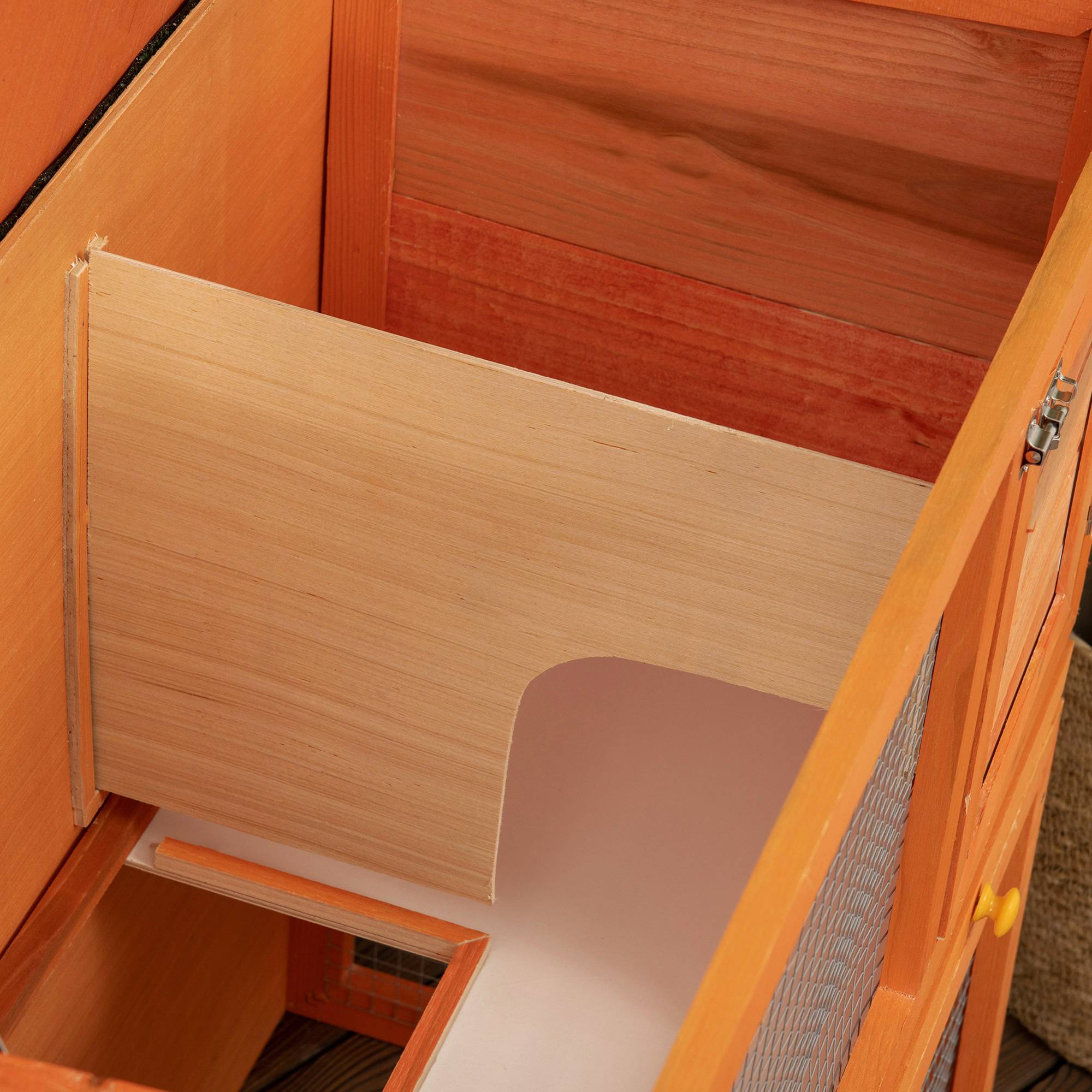 Clapier en Bois à 2 Niveaux pour Lapin avec Enclos et Rampe 90x45x80cm Naturel et Vert - ComfortXL Outdoor Living - Image 10