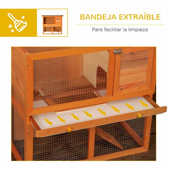 Clapier en Bois à 2 Niveaux pour Lapin avec Enclos et Rampe 90x45x80cm Naturel et Vert - ComfortXL Outdoor Living - Image 8