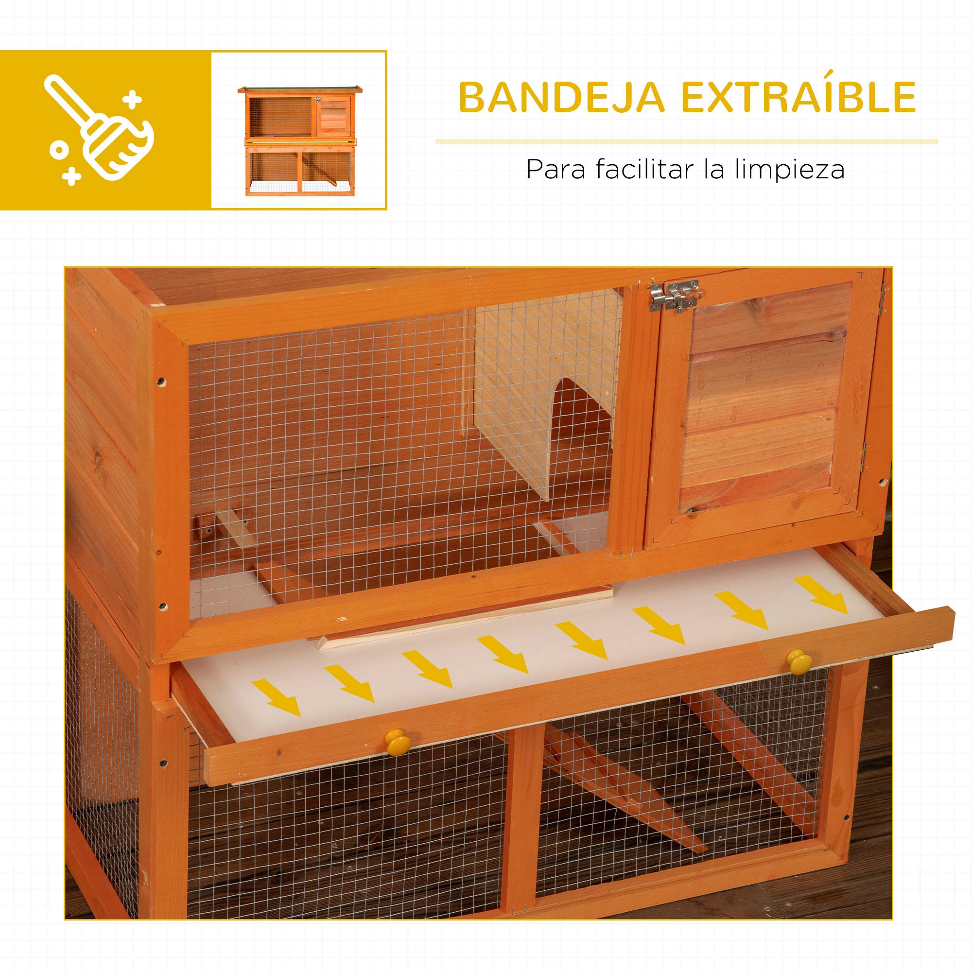 Clapier en Bois à 2 Niveaux pour Lapin avec Enclos et Rampe 90x45x80cm Naturel et Vert - ComfortXL Outdoor Living - Image 8