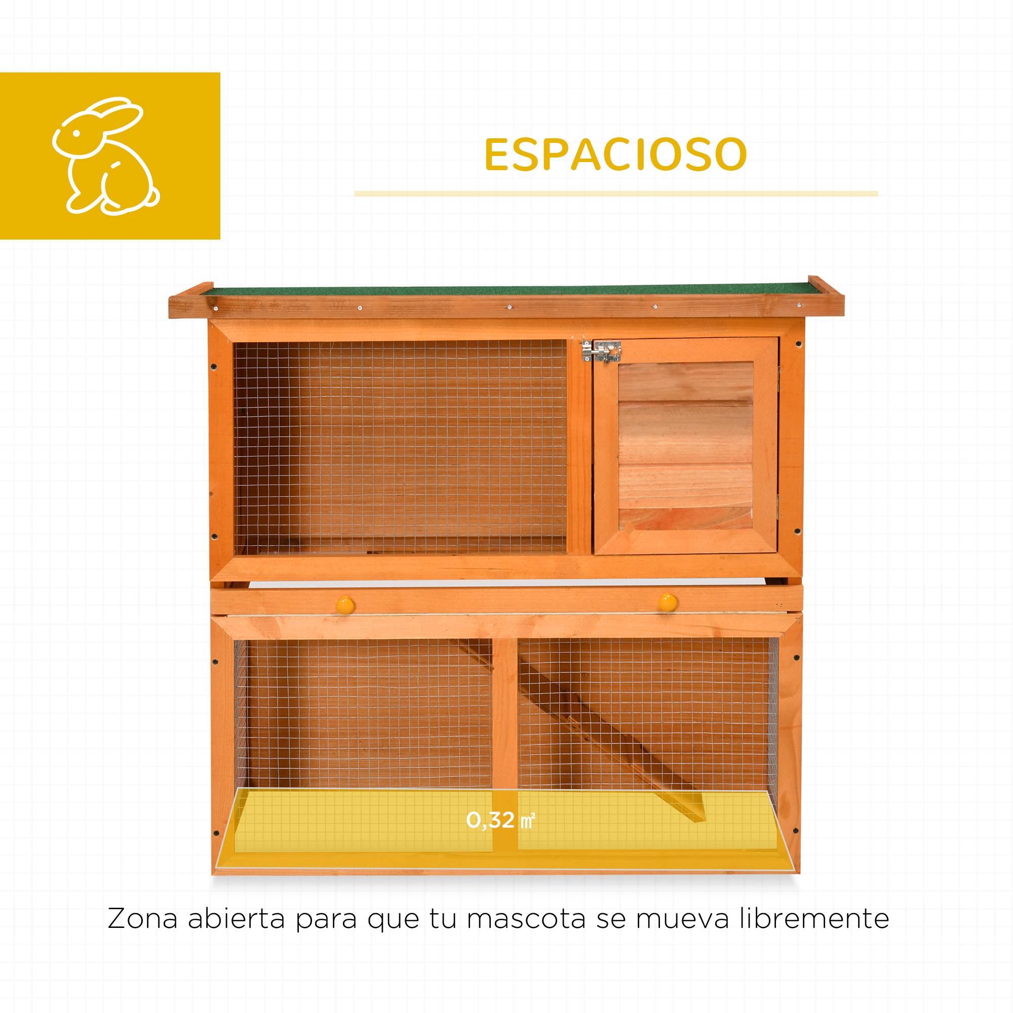 Clapier en Bois à 2 Niveaux pour Lapin avec Enclos et Rampe 90x45x80cm Naturel et Vert - ComfortXL Outdoor Living - Image 6