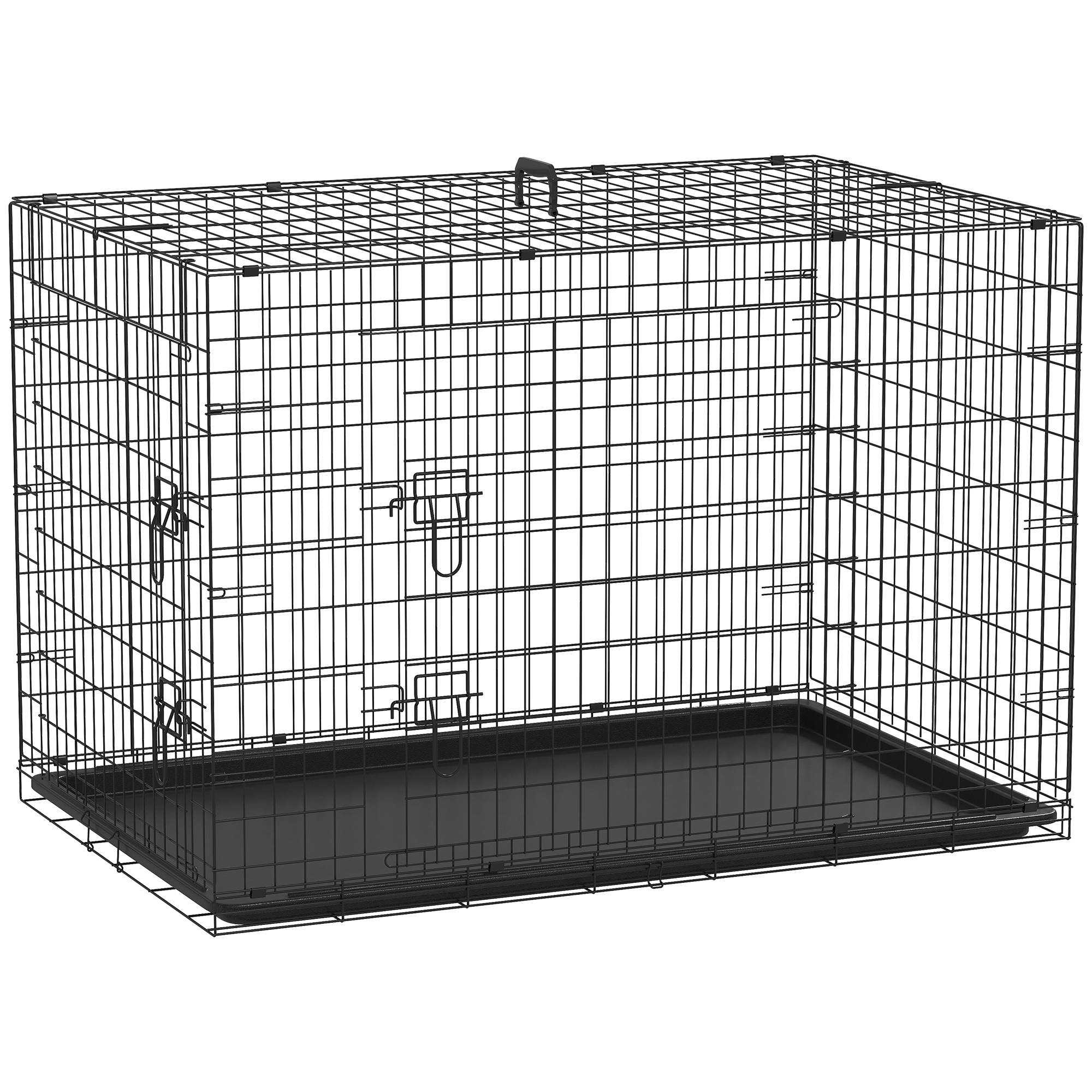 Cage de transport pliante en acier pour chiens 2 portes verrouillables 121x77cm Noir - ComfortXL Outdoor Living - Image 1
