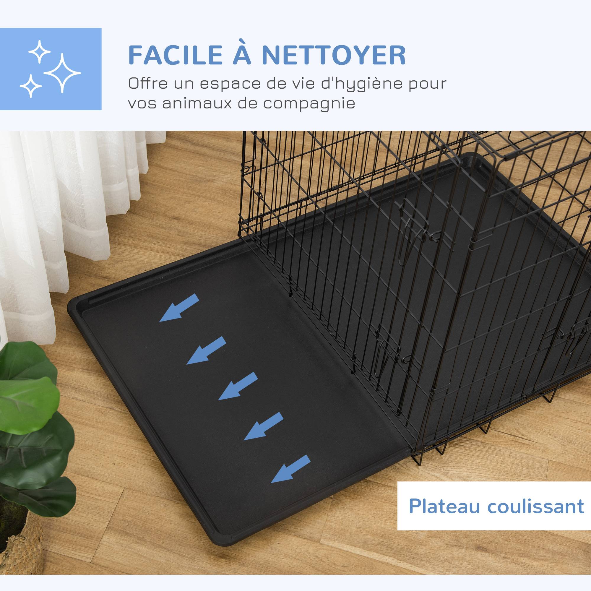 Cage de transport pliante en acier pour chiens 2 portes verrouillables 121x77cm Noir - ComfortXL Outdoor Living - Image 8