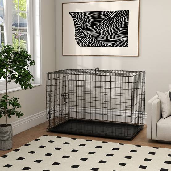 Cage de transport pliante en acier pour chiens 2 portes verrouillables 121x77cm Noir - ComfortXL Outdoor Living - Image 10