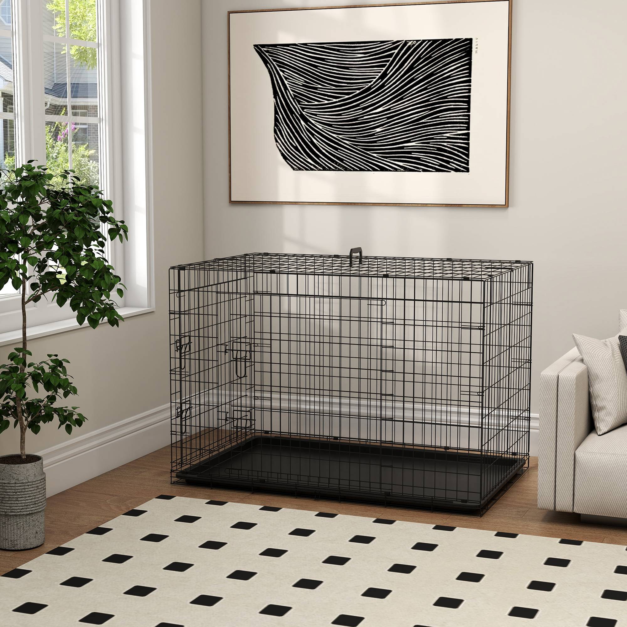 Cage de transport pliante en acier pour chiens 2 portes verrouillables 121x77cm Noir - ComfortXL Outdoor Living - Image 10