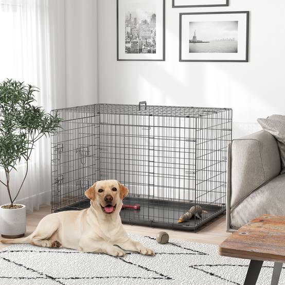 Cage de transport pliante en acier pour chiens 2 portes verrouillables 121x77cm Noir - ComfortXL Outdoor Living - Image 4