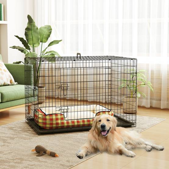 Cage de transport pliante en acier pour chiens 2 portes verrouillables 121x77cm Noir - ComfortXL Outdoor Living - Image 3
