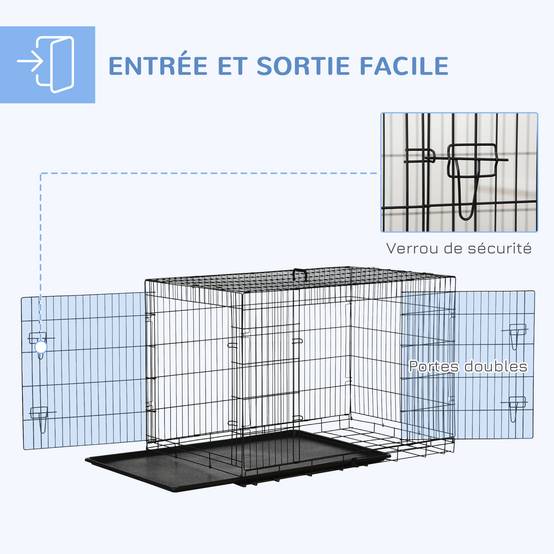 Cage de transport pliante en acier pour chiens 2 portes verrouillables 121x77cm Noir - ComfortXL Outdoor Living - Image 6