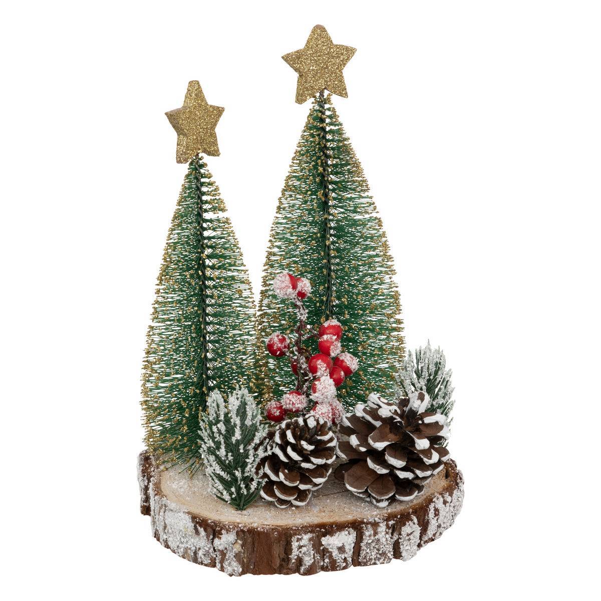 Feeric Christmas - Sapin de table composition sur rondin 21cm - Feeric Lights & Christmas
