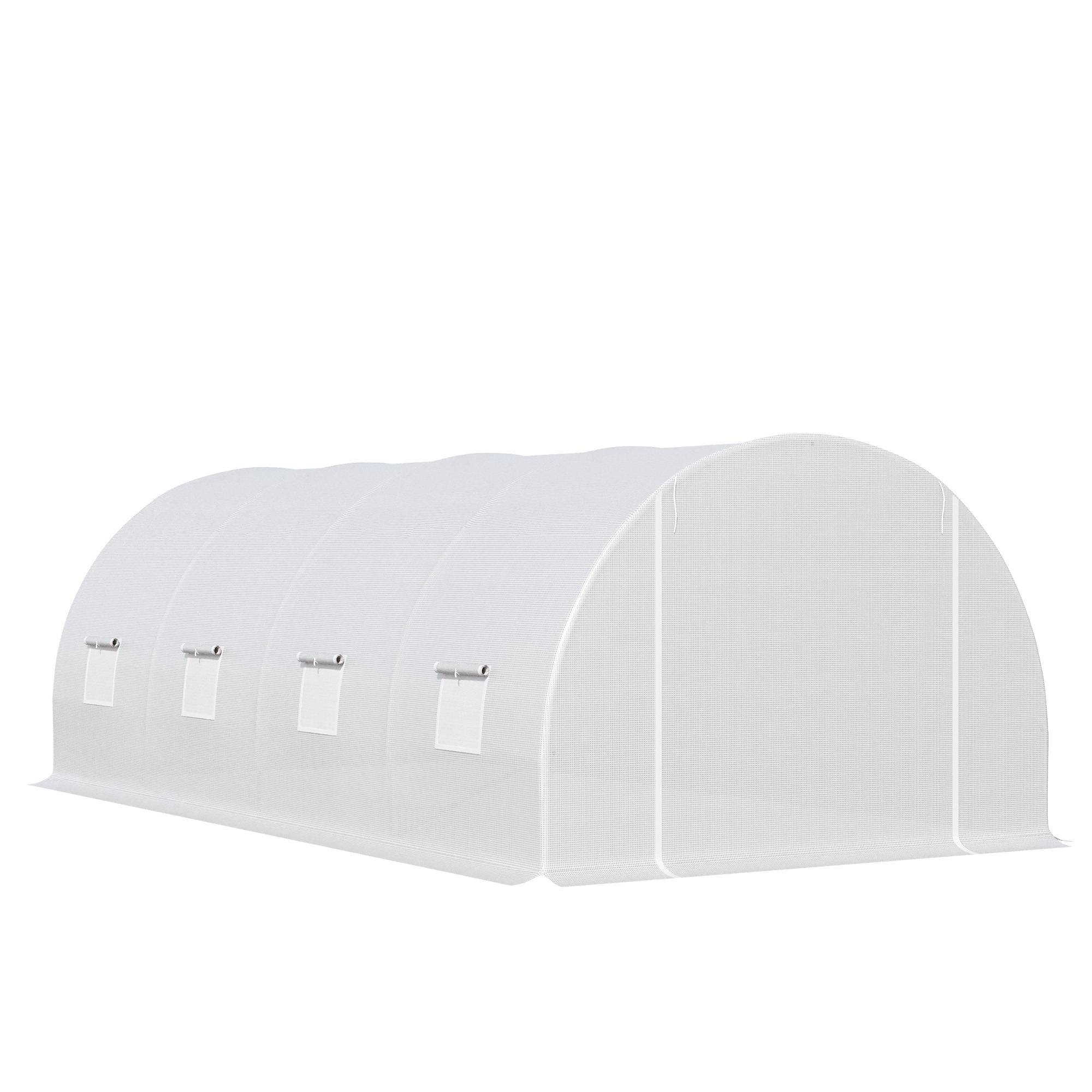 Serre de Jardin Tunnel Surface Sol 18 m² 6L x 3l x 2H m châssis Tubulaire renforcé 24 mm 8 fenêtres Blanc - Image 2