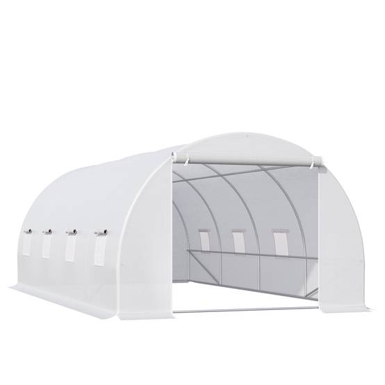 Serre de Jardin Tunnel Surface Sol 18 m² 6L x 3l x 2H m châssis Tubulaire renforcé 24 mm 8 fenêtres Blanc - Image 1