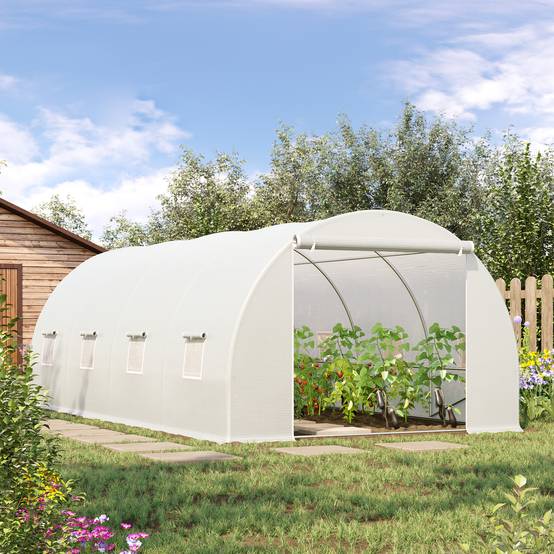 Serre de Jardin Tunnel Surface Sol 18 m² 6L x 3l x 2H m châssis Tubulaire renforcé 24 mm 8 fenêtres Blanc - Image 4