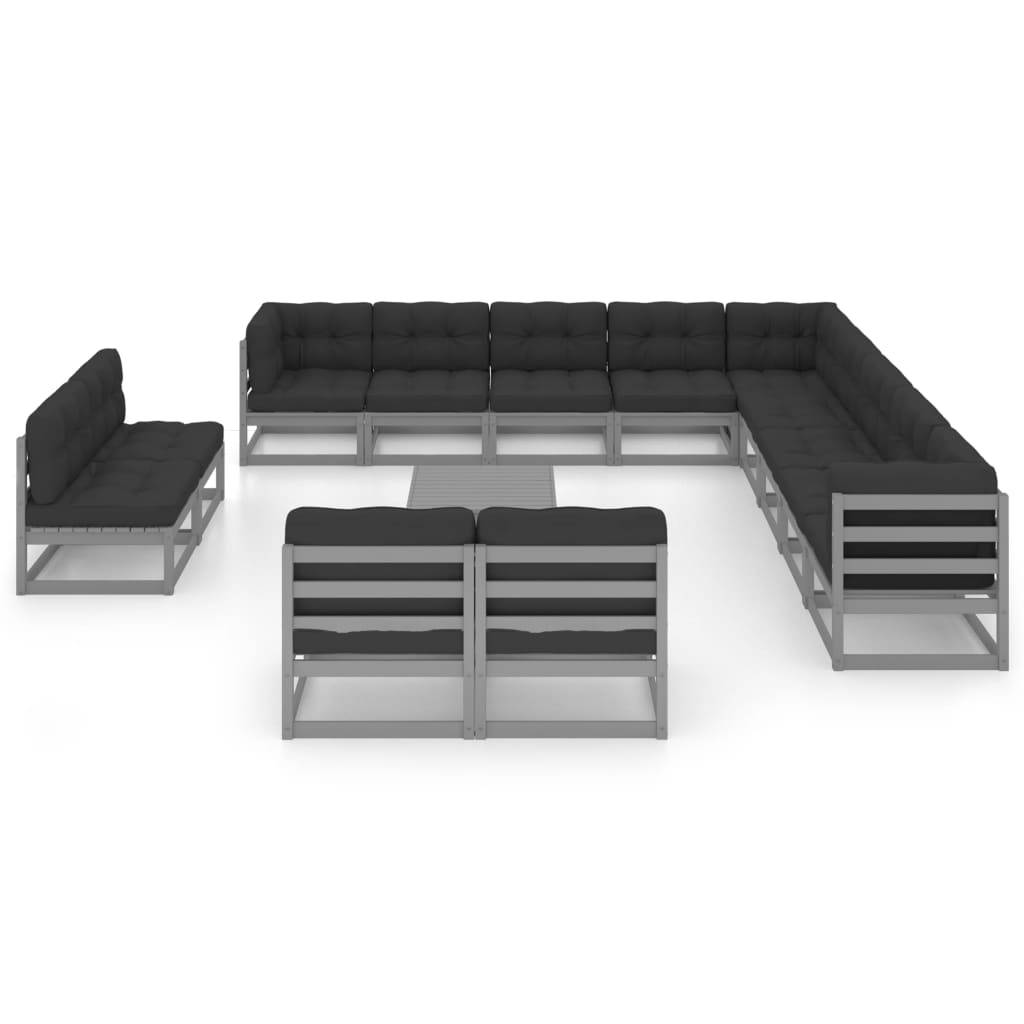 Helloshop26 - Salon de jardin meuble d'extérieur ensemble de mobilier 14 pièces avec coussins gris bois de pin massif - Imagen 2