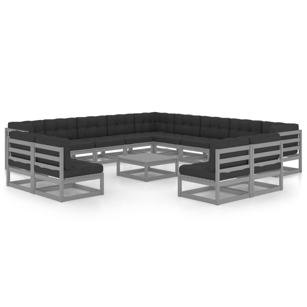 Helloshop26 - Salon de jardin meuble d'extérieur ensemble de mobilier 14 pièces avec coussins gris bois de pin massif - Imagen 1