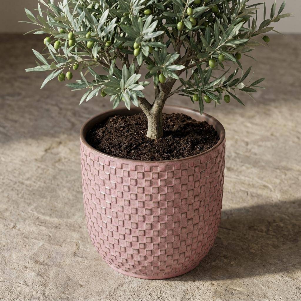 Pot de fleurs en relief rose - D.13,5cm - Image 5
