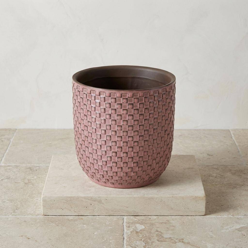 Pot de fleurs en relief rose - D.13,5cm - Image 2