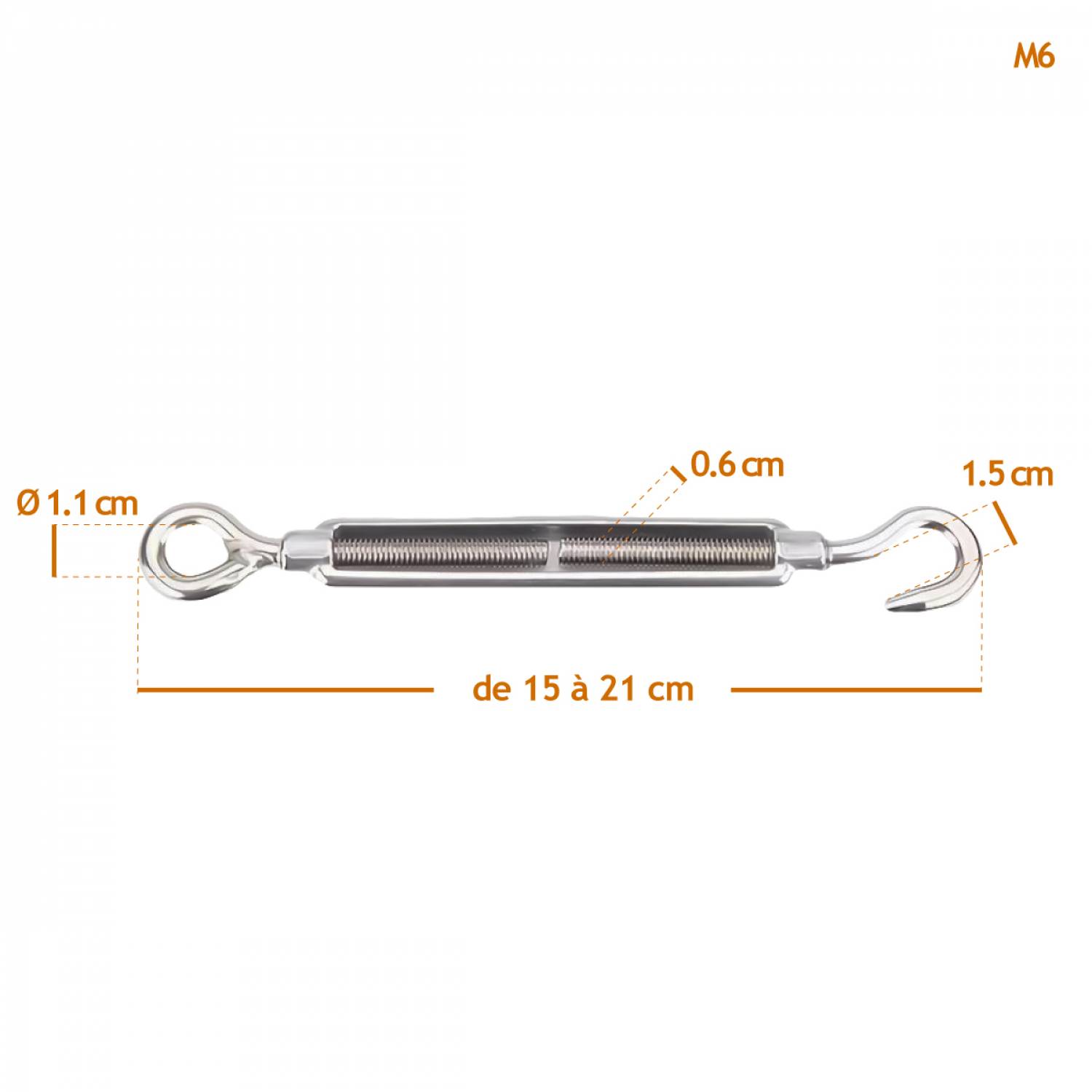 Linxor - Lot de 5 tendeurs de fil réglables en acier inoxydable - Crochet et oeillet - M6 - Linxor - Imagen 2