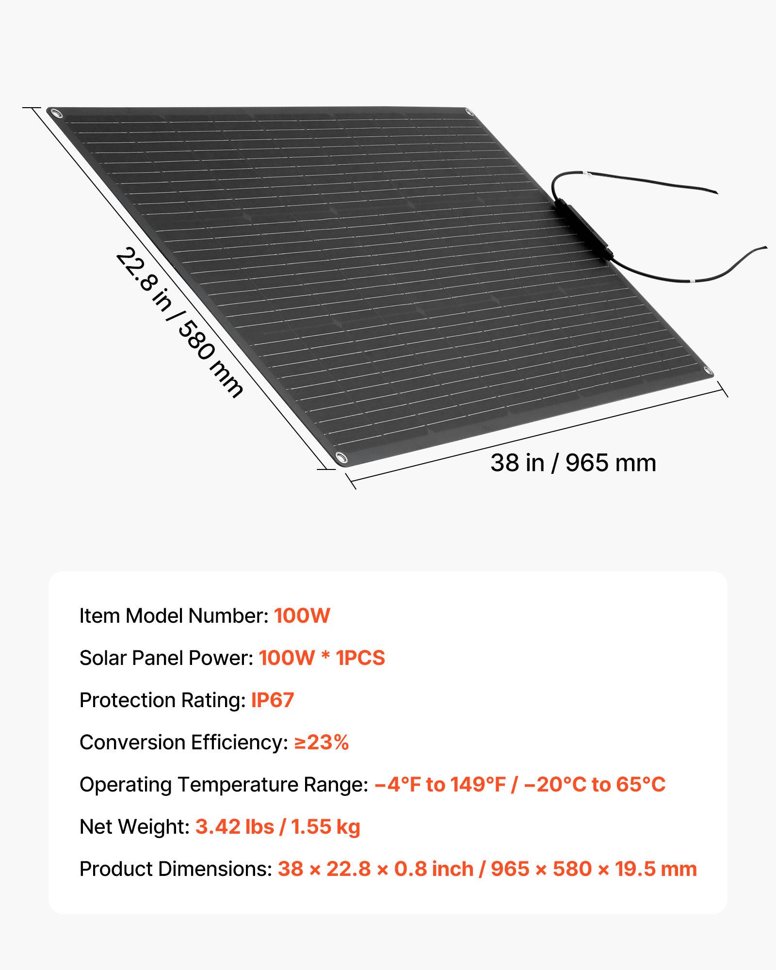 VEVOR Panneau Solaire Monocristallin Semi Flexible 100 W Chargeur Hors Réseau - Image 7