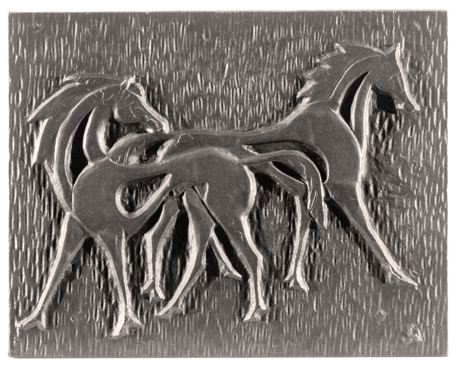 Plaque de cheminée jeux de chevaux Dommartin grise H. 46cm X L. 58cm - Imagen 1