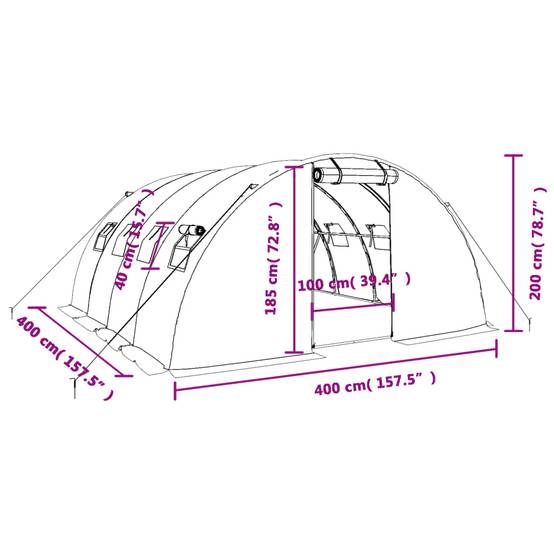 Vidaxl - Serre avec cadre en acier vert 16 m² 4x4x2 m vidaXL 3188061 - Image 3