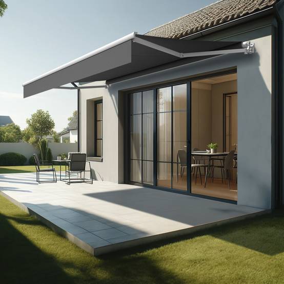 Store banne loggia LOCUS 4,00x2,00m (Motorisé à Télécommande - Gris Graphite - Blanc) - Alia Productions - Imagen 1