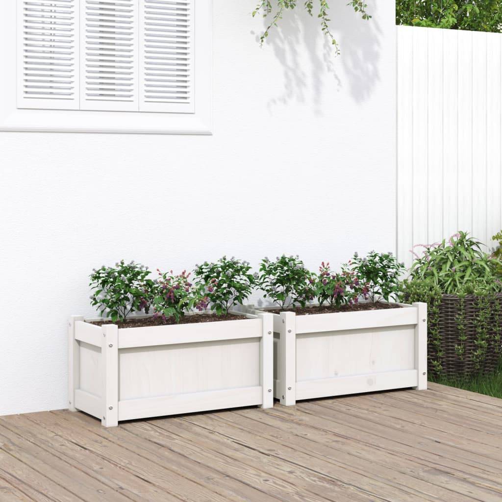 Maison Chic - Lot de 2 Jardinières, Bac à fleurs, Pot de fleurs blanc bois de pin massif-JU13882 - Imagen 2