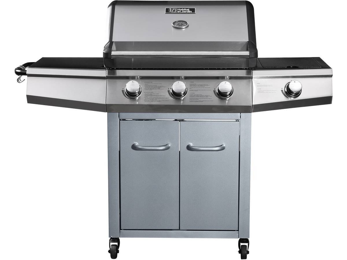 Barbecue Gaz Avec Led "bingo 4" - 4 Brûleurs Dont 1 Latéral - 14kw + Housse Protection - Argenté -habitat Et Jardin - Imagen 2