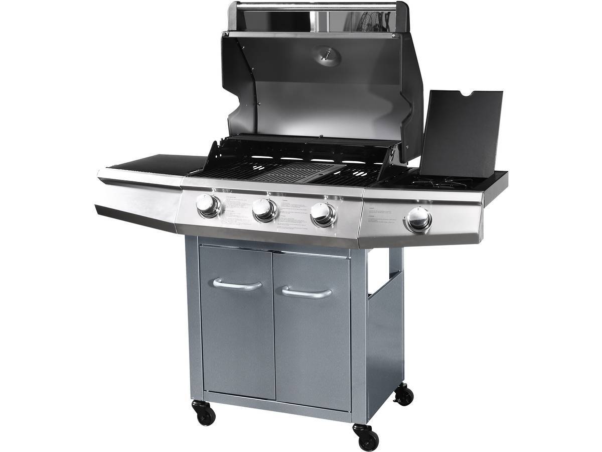 Barbecue Gaz Avec Led "bingo 4" - 4 Brûleurs Dont 1 Latéral - 14kw + Housse Protection - Argenté -habitat Et Jardin - Imagen 3