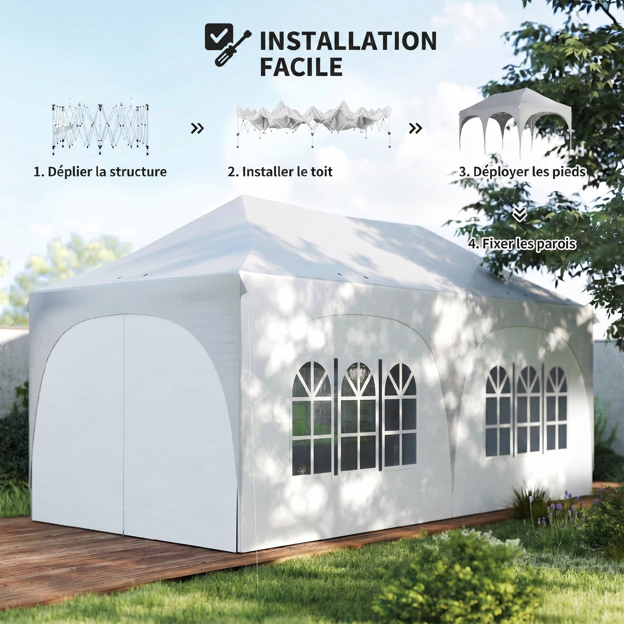 Tonnelle pliante métal blanc 598 x 300 x 315 cm - PANGIVO - Image 10