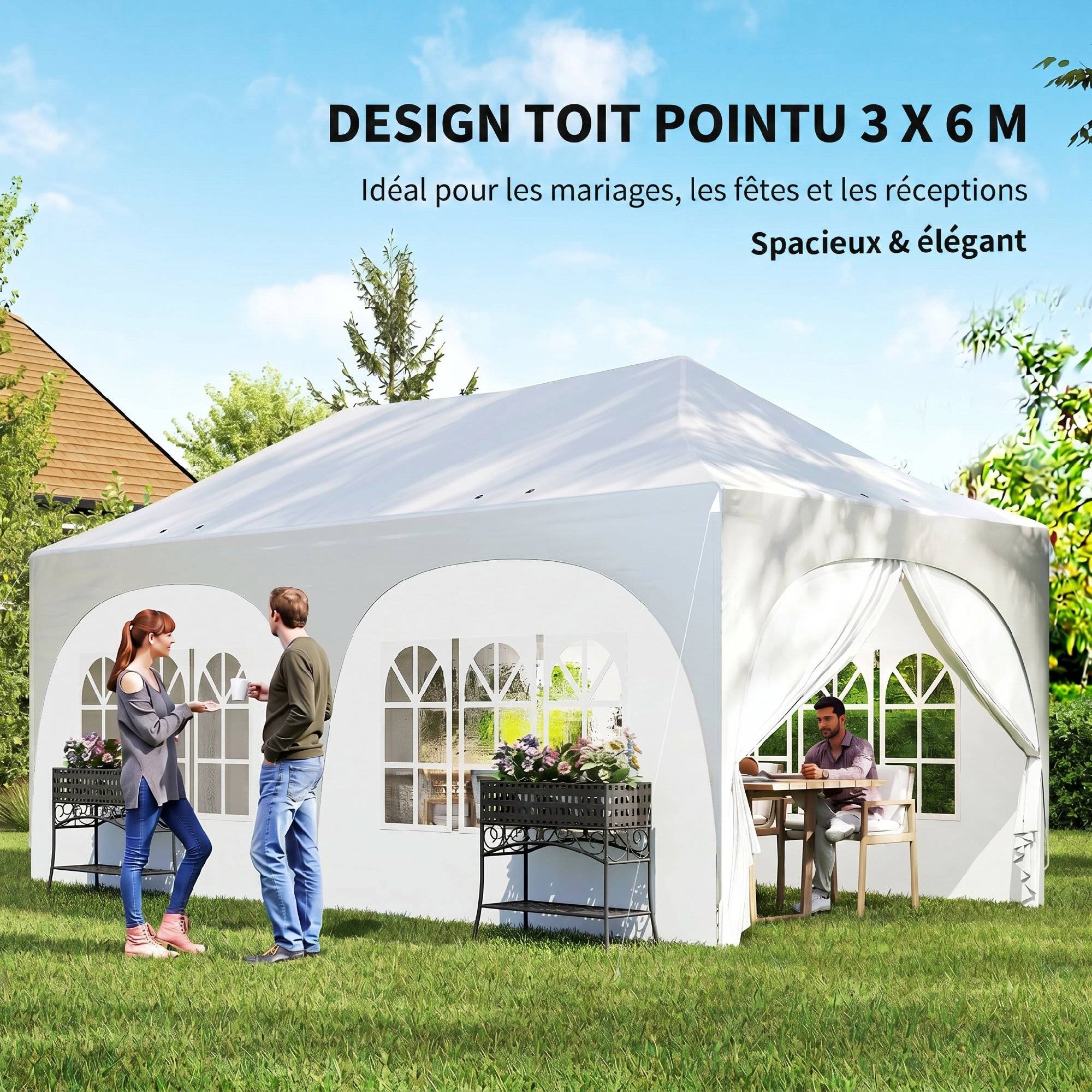 Tonnelle pliante métal blanc 598 x 300 x 315 cm - PANGIVO - Image 6