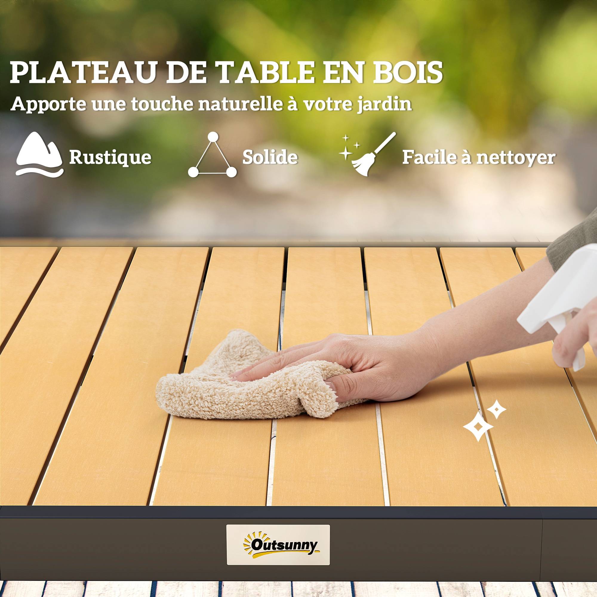 Outsunny - Table de jardin rectangulaire pour 8 personnes en aluminium plateau PE à lattes aspect bois dim. 190L x 90l x 74H cm noir - Image 6