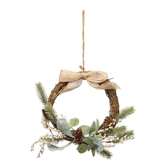 Couronne branches et houx 36cm blanc FEERIC LIGHTS & CHRISTMAS